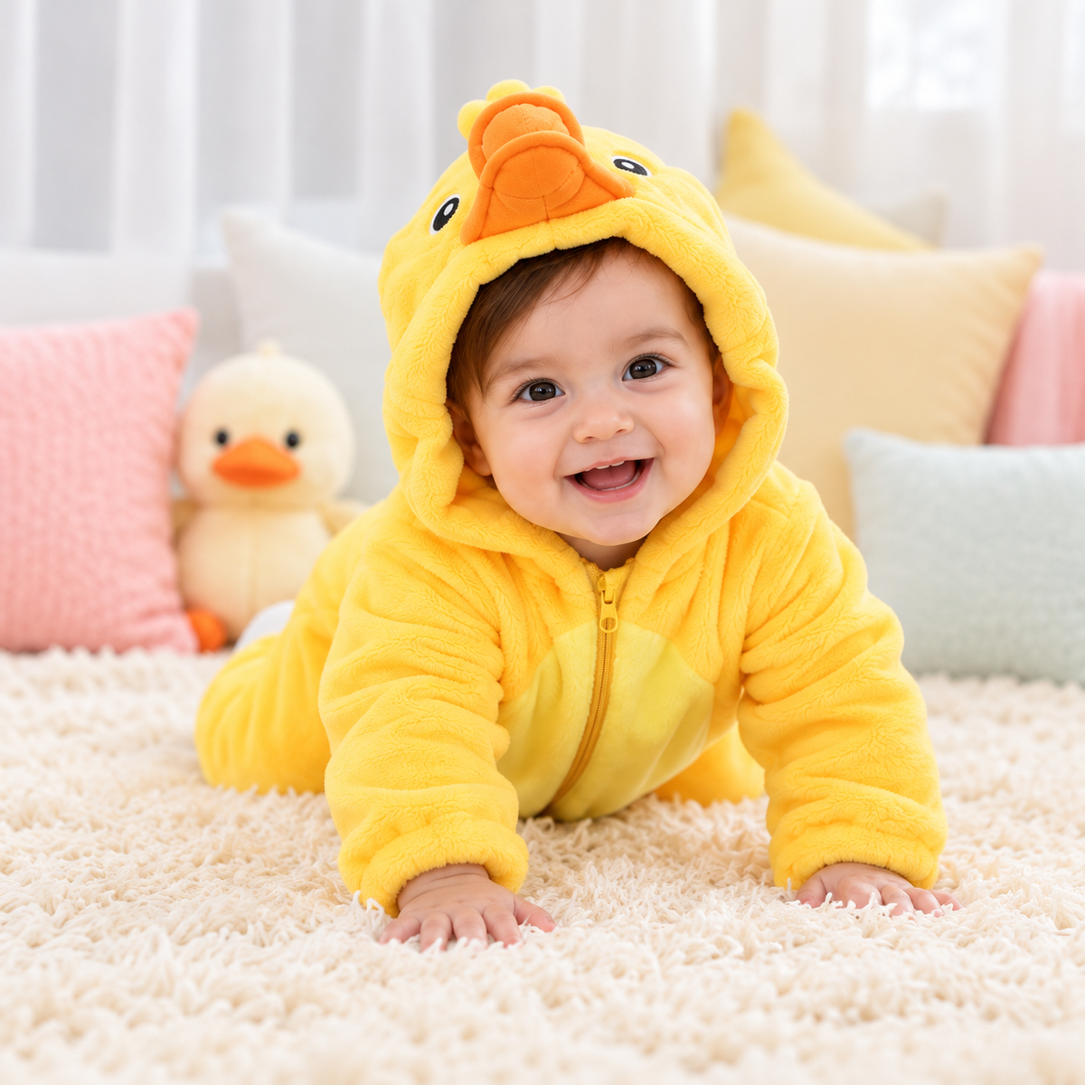 🐥 Asterly Baby™ Cozy Duck Onesie 🐥💛 Adorable Hooded Baby Jumpsuit 🌈