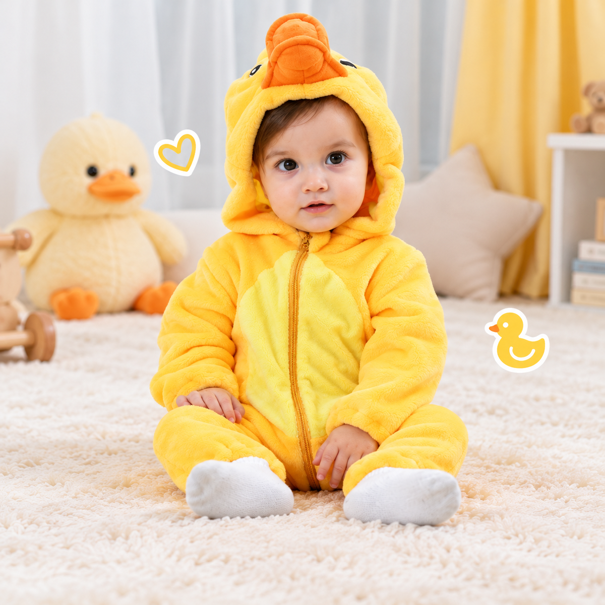 🐥 Asterly Baby™ Cozy Duck Onesie 🐥💛 Adorable Hooded Baby Jumpsuit 🌈