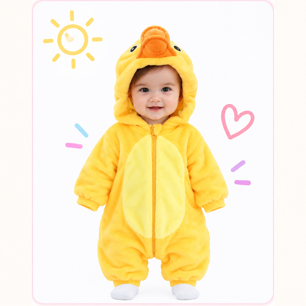 🐥 Asterly Baby™ Cozy Duck Onesie 🐥💛 Adorable Hooded Baby Jumpsuit 🌈