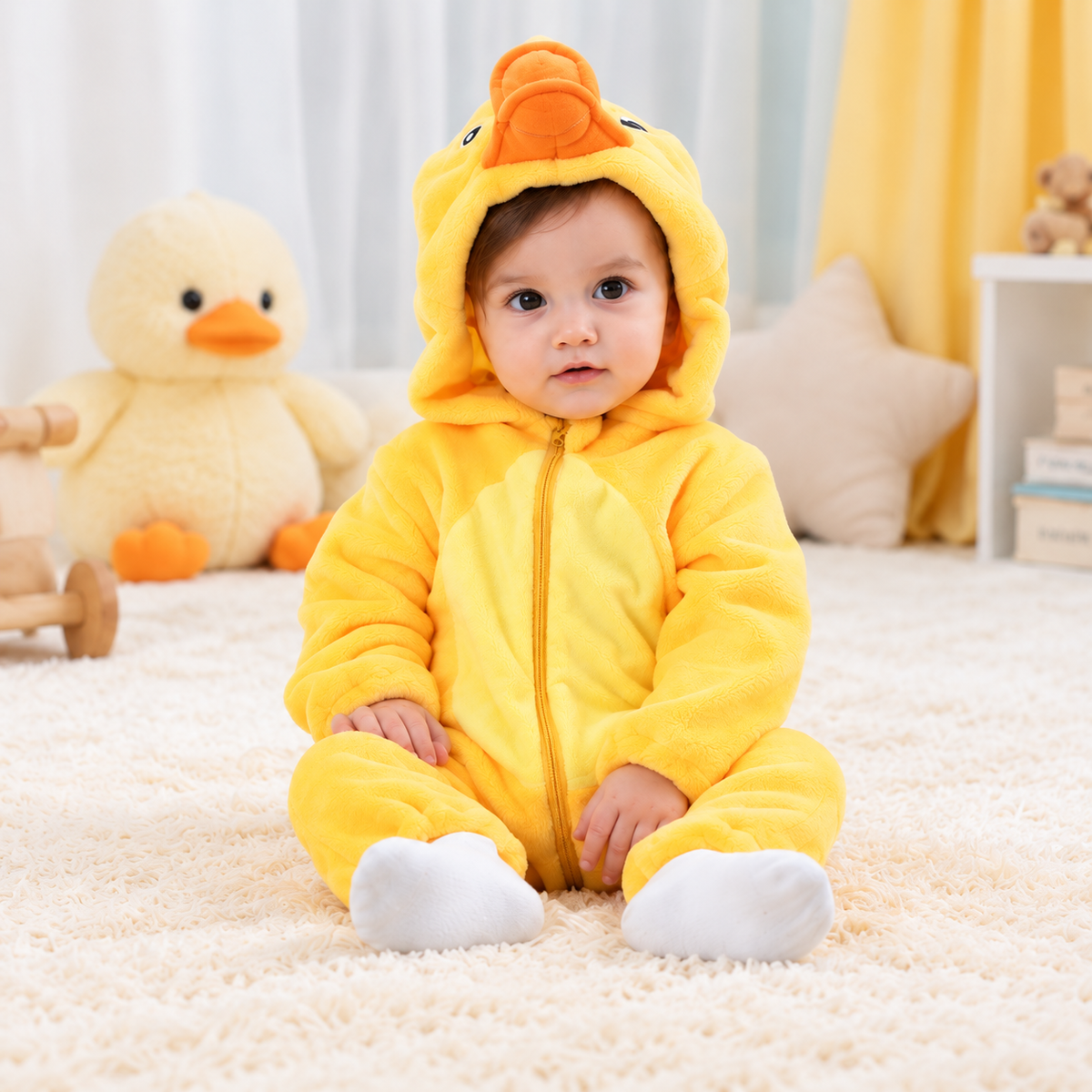 🐥 Asterly Baby™ Cozy Duck Onesie 🐥💛 Adorable Hooded Baby Jumpsuit 🌈