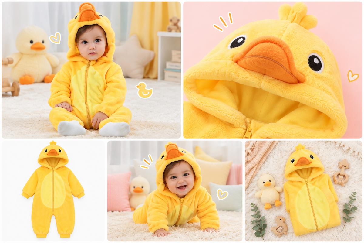 🐥 Asterly Baby™ Cozy Duck Onesie 🐥💛 Adorable Hooded Baby Jumpsuit 🌈