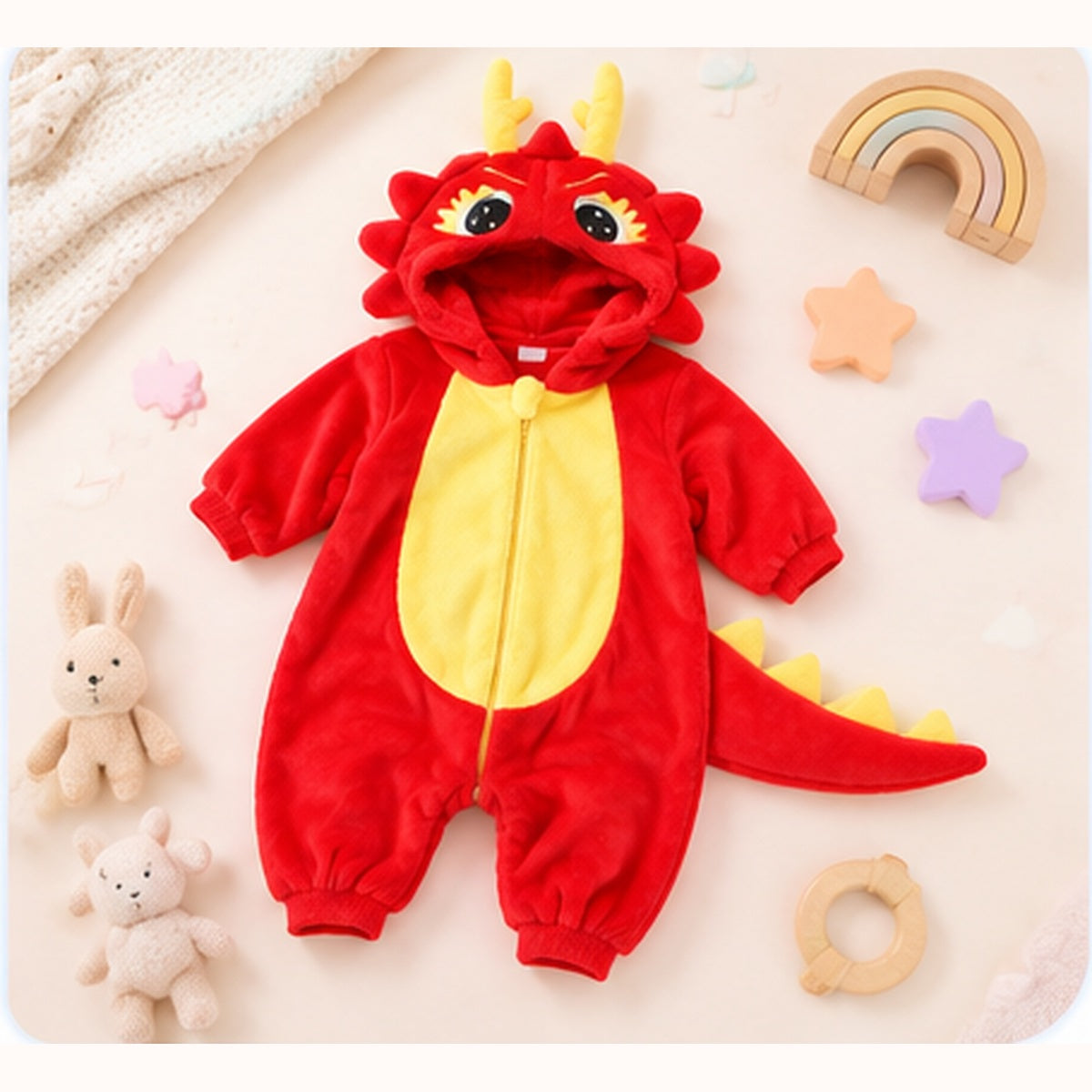 🐉 Asterly Baby™ Cozy Dragon Onesie 👶 Cute Hooded Baby Costume 🌈