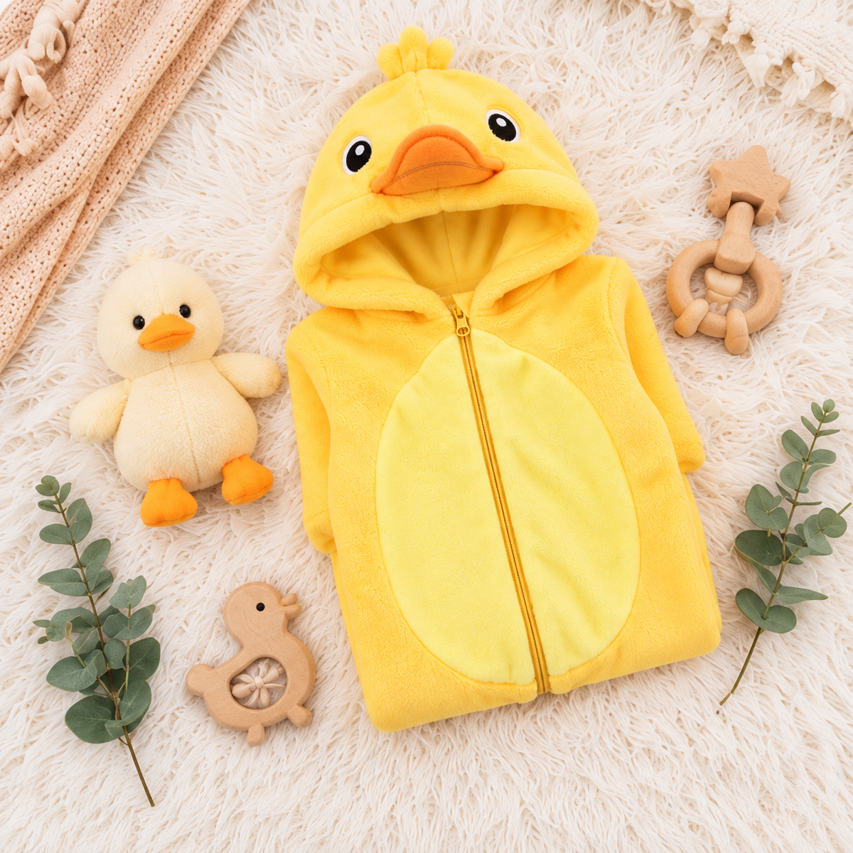🐥 Asterly Baby™ Cozy Duck Onesie 🐥💛 Adorable Hooded Baby Jumpsuit 🌈